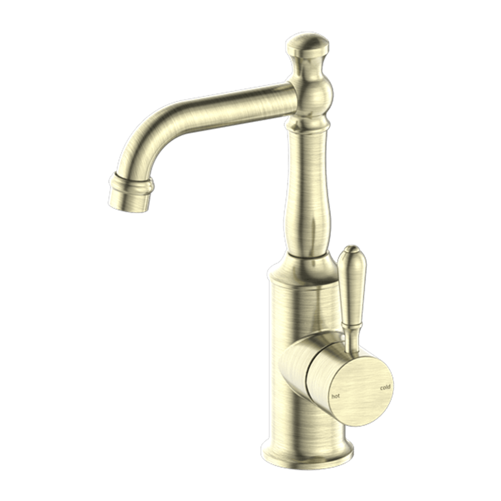 Nero Mixer Taps YORK BASIN MIXER WITH METAL LEVER AGED BRASS (NR69210102AB)