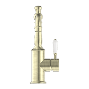 Nero Mixer Taps YORK BASIN MIXER WITH WHITE PORCELAIN LEVER AGED BRASS (NR69210101AB)