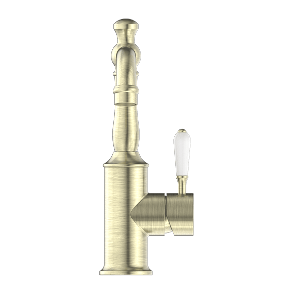 Nero Mixer Taps YORK BASIN MIXER WITH WHITE PORCELAIN LEVER AGED BRASS (NR69210101AB)