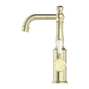 Nero Mixer Taps YORK BASIN MIXER WITH WHITE PORCELAIN LEVER AGED BRASS (NR69210101AB)