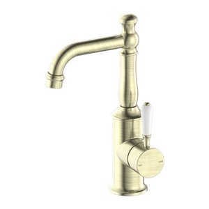 Nero Mixer Taps YORK BASIN MIXER WITH WHITE PORCELAIN LEVER AGED BRASS (NR69210101AB)