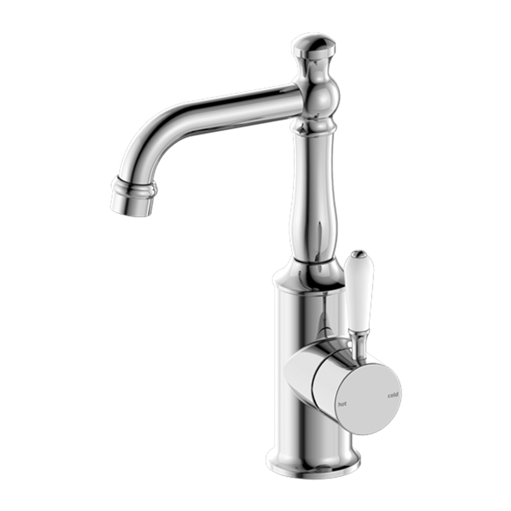 Nero Mixer Taps YORK BASIN MIXER WITH WHITE PORCELAIN LEVER CHROME (NR69210101CH)