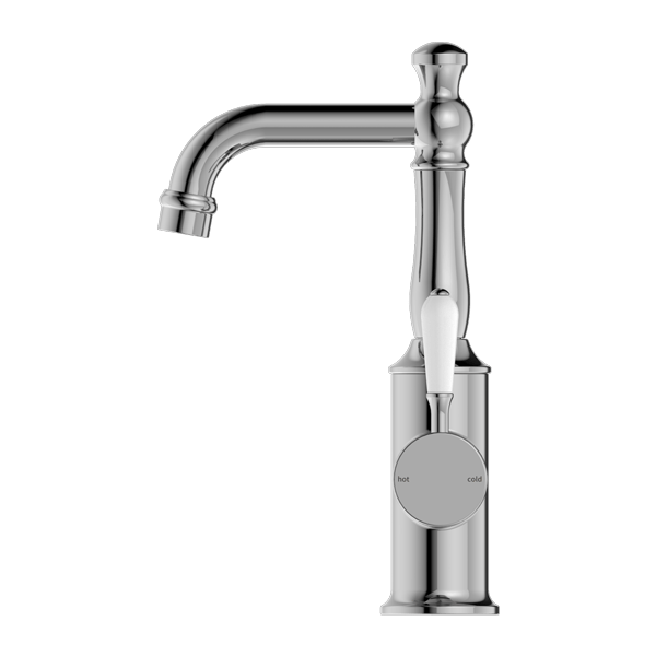 Nero Mixer Taps YORK BASIN MIXER WITH WHITE PORCELAIN LEVER CHROME (NR69210101CH)