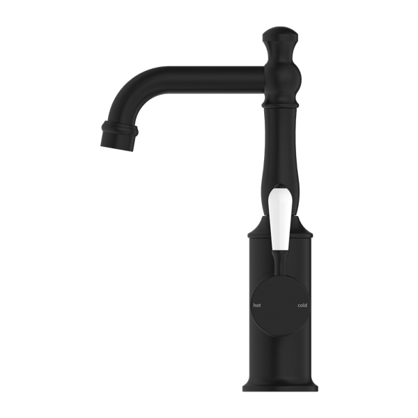 YORK BASIN MIXER WITH WHITE PORCELAIN LEVER MATTE BLACK (NR69210101MB)