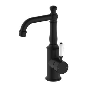 Nero Mixer Taps YORK BASIN MIXER WITH WHITE PORCELAIN LEVER MATTE BLACK (NR69210101MB)