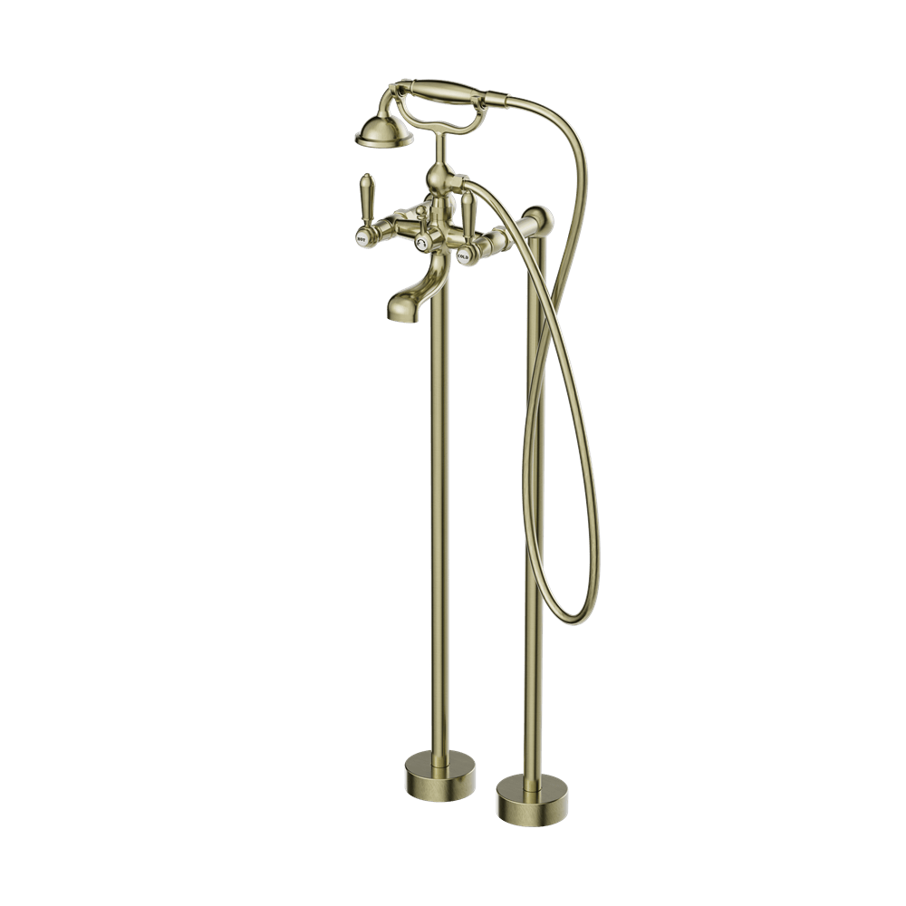 Nero Mixer Taps YORK FREESTANDING BATH SET WITH METAL HAND SHOWER AGED BRASS (NR692103a02AB)