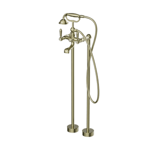 Nero Mixer Taps YORK FREESTANDING BATH SET WITH METAL HAND SHOWER AGED BRASS (NR692103a02AB)