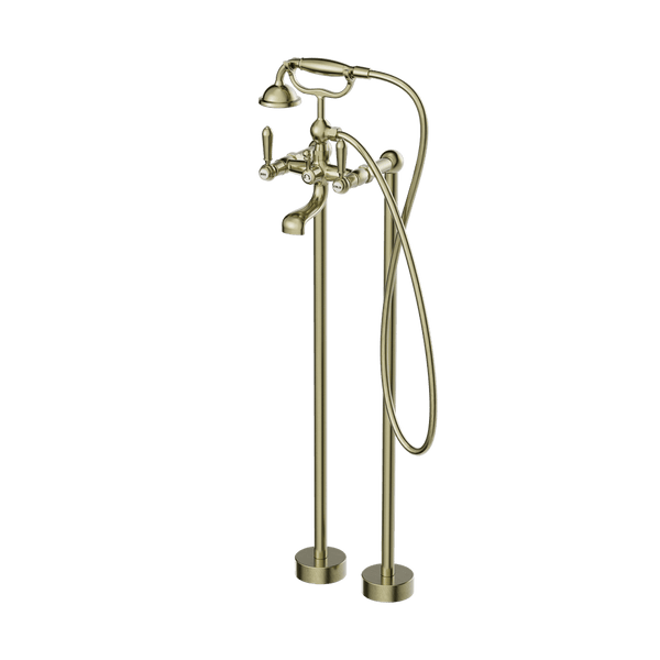 Nero Mixer Taps YORK FREESTANDING BATH SET WITH METAL HAND SHOWER AGED BRASS (NR692103a02AB)
