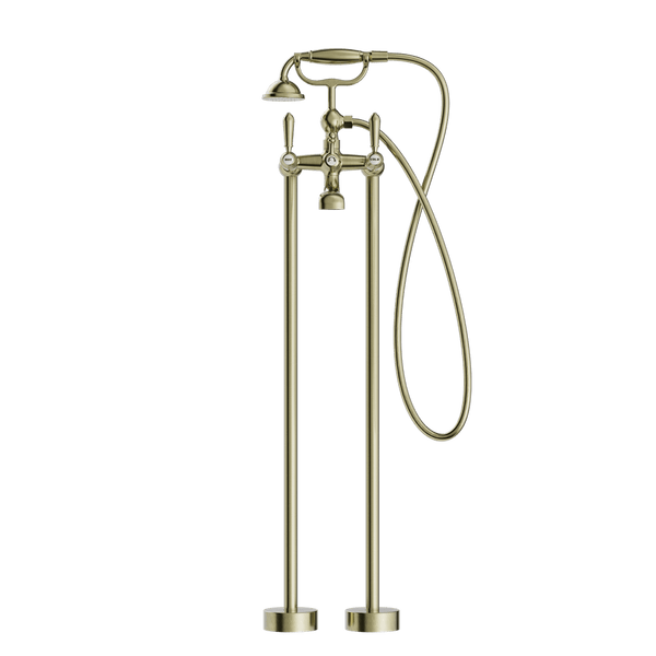 Nero Mixer Taps YORK FREESTANDING BATH SET WITH METAL HAND SHOWER AGED BRASS (NR692103a02AB)