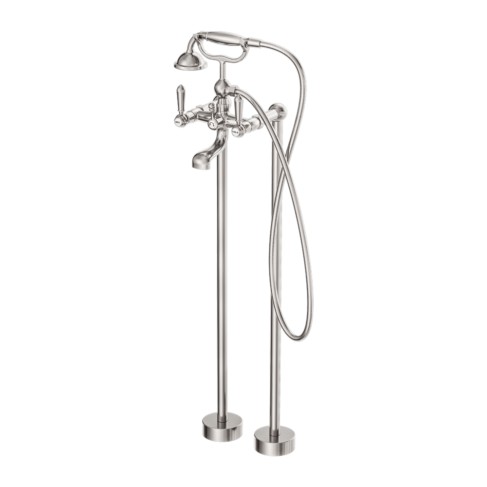 Nero Mixer Taps York Freestanding Bath Set With Metal Hand Shower Brushed Nickel (NR692103a02BN)