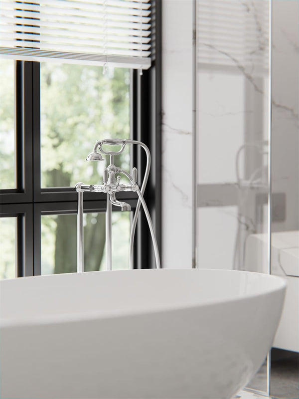 Nero Mixer Taps YORK FREESTANDING BATH SET WITH METAL HAND SHOWER CHROME (NR692103a02CH)