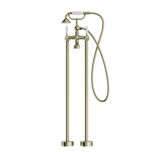 Nero Mixer Taps YORK FREESTANDING BATH SET WITH WHITE PORCELAIN HAND SHOWER AGED BRASS (NR692103a01AB)