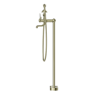 Nero Mixer Taps YORK FREESTANDING BATH SET WITH WHITE PORCELAIN HAND SHOWER AGED BRASS (NR692103a01AB)
