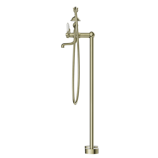 Nero Mixer Taps YORK FREESTANDING BATH SET WITH WHITE PORCELAIN HAND SHOWER AGED BRASS (NR692103a01AB)