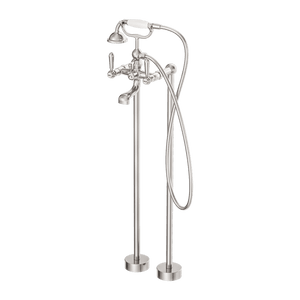 Nero Mixer Taps York Freestanding Bath Set With White Porcelain Hand Shower Brushed Nickel (NR692103a01BN)