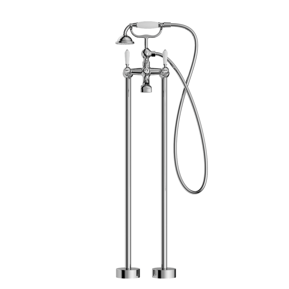 YORK FREESTANDING BATH SET WITH WHITE PORCELAIN HAND SHOWER CHROME (NR692103a01CH)