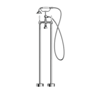Nero Mixer Taps YORK FREESTANDING BATH SET WITH WHITE PORCELAIN HAND SHOWER CHROME (NR692103a01CH)