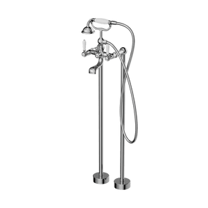 Nero Mixer Taps YORK FREESTANDING BATH SET WITH WHITE PORCELAIN HAND SHOWER CHROME (NR692103a01CH)