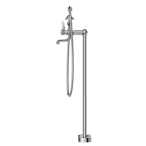 Nero Mixer Taps YORK FREESTANDING BATH SET WITH WHITE PORCELAIN HAND SHOWER CHROME (NR692103a01CH)