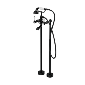 Nero Mixer Taps YORK FREESTANDING BATH SET WITH WHITE PORCELAIN HAND SHOWER MATTE BLACK (NR692103a01MB)