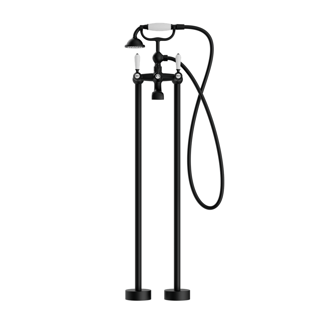 YORK FREESTANDING BATH SET WITH WHITE PORCELAIN HAND SHOWER MATTE BLACK (NR692103a01MB)
