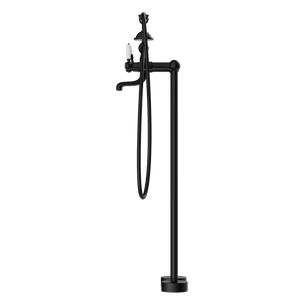 Nero Mixer Taps YORK FREESTANDING BATH SET WITH WHITE PORCELAIN HAND SHOWER MATTE BLACK (NR692103a01MB)