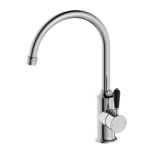 Nero Mixer Taps YORK KITCHEN MIXER GOOSENECK SPOUT WITH BLACK PORCELAIN LEVER CHROME (NR69210603CH)