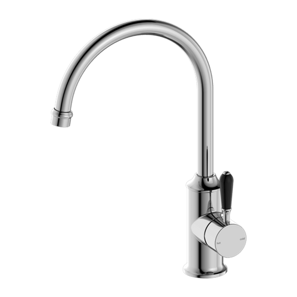 Nero Mixer Taps YORK KITCHEN MIXER GOOSENECK SPOUT WITH BLACK PORCELAIN LEVER CHROME (NR69210603CH)