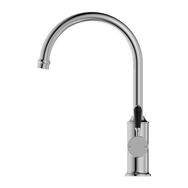 YORK KITCHEN MIXER GOOSENECK SPOUT WITH BLACK PORCELAIN LEVER CHROME (NR69210603CH)