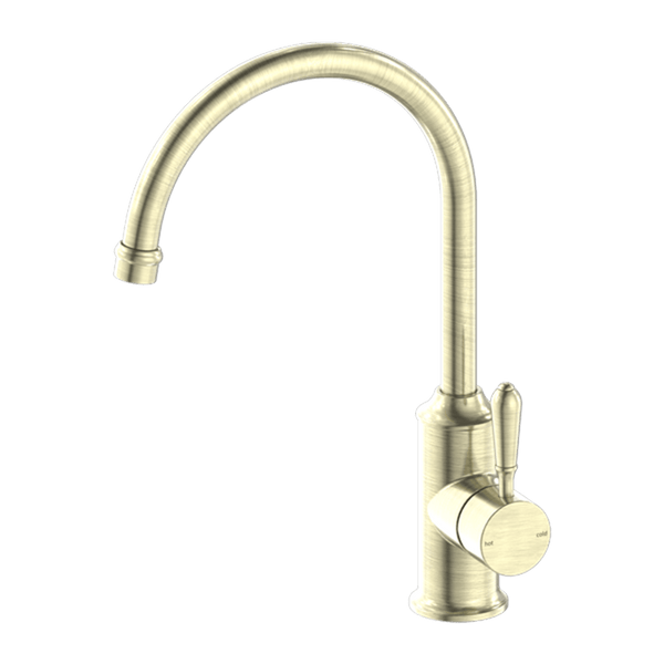 Nero Mixer Taps YORK KITCHEN MIXER GOOSENECK SPOUT WITH METAL LEVER AGED BRASS (NR69210602AB)