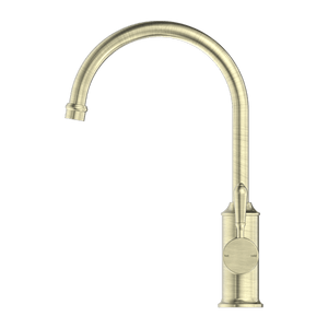 Nero Mixer Taps YORK KITCHEN MIXER GOOSENECK SPOUT WITH METAL LEVER AGED BRASS (NR69210602AB)