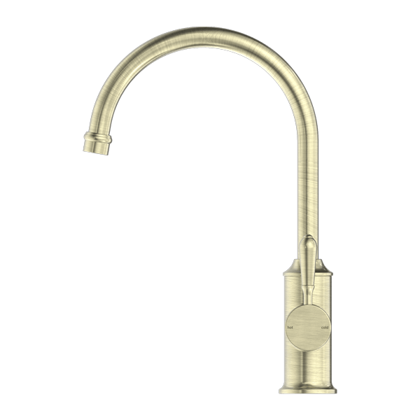 Nero Mixer Taps YORK KITCHEN MIXER GOOSENECK SPOUT WITH METAL LEVER AGED BRASS (NR69210602AB)