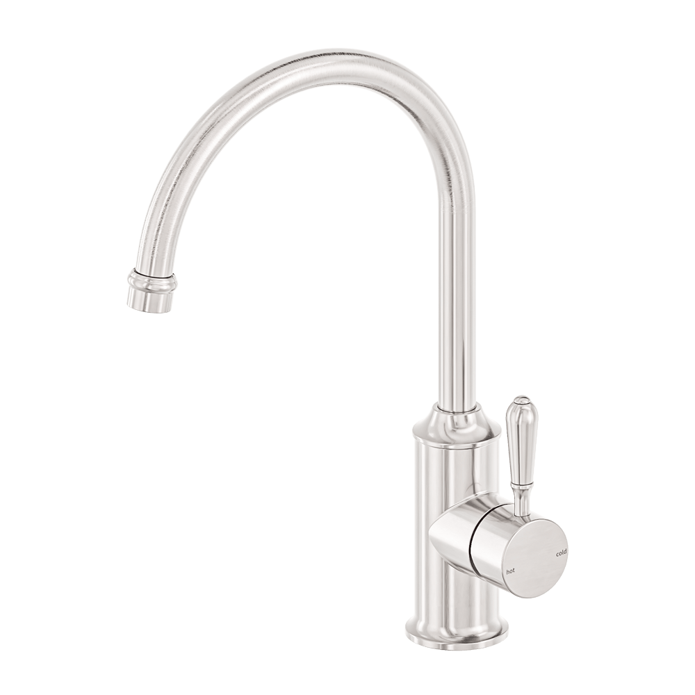 Nero Mixer Taps York Kitchen Mixer Gooseneck Spout With Metal Lever Brushed Nickel (NR69210602BN)