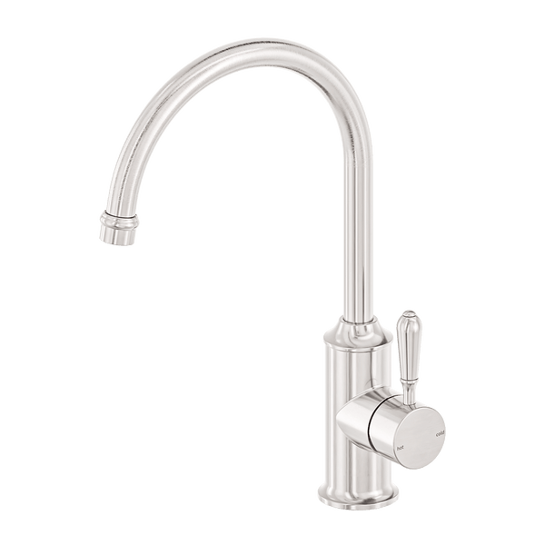 Nero Mixer Taps York Kitchen Mixer Gooseneck Spout With Metal Lever Brushed Nickel (NR69210602BN)
