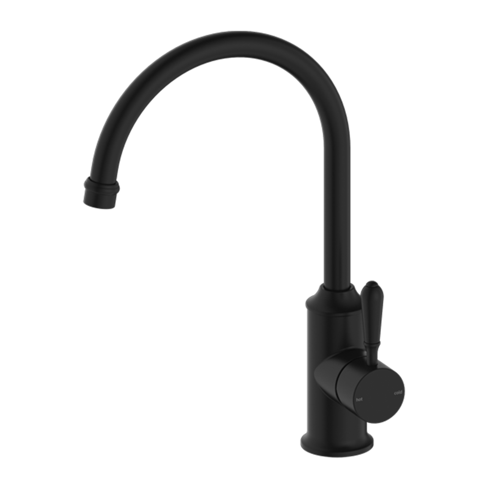 Nero Mixer Taps YORK KITCHEN MIXER GOOSENECK SPOUT WITH METAL LEVER MATTE BLACK (NR69210602MB)