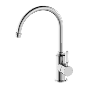 Nero Mixer Taps YORK KITCHEN MIXER GOOSENECK SPOUT WITH WHITE PORCELAIN LEVER CHROME (NR69210601CH)
