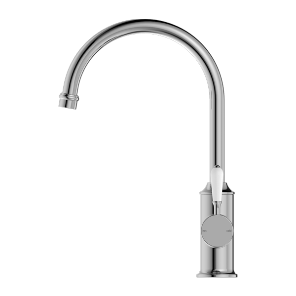 YORK KITCHEN MIXER GOOSENECK SPOUT WITH WHITE PORCELAIN LEVER CHROME (NR69210601CH)