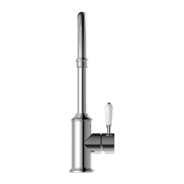 Nero Mixer Taps YORK KITCHEN MIXER GOOSENECK SPOUT WITH WHITE PORCELAIN LEVER CHROME (NR69210601CH)