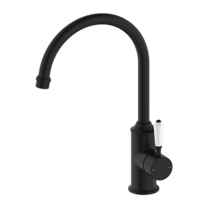 Nero Mixer Taps YORK KITCHEN MIXER GOOSENECK SPOUT WITH WHITE PORCELAIN LEVER MATTE BLACK (NR69210601MB)