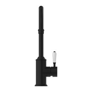 Nero Mixer Taps YORK KITCHEN MIXER GOOSENECK SPOUT WITH WHITE PORCELAIN LEVER MATTE BLACK (NR69210601MB)