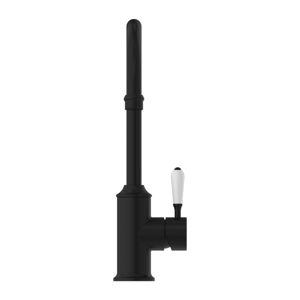 Nero Mixer Taps YORK KITCHEN MIXER GOOSENECK SPOUT WITH WHITE PORCELAIN LEVER MATTE BLACK (NR69210601MB)