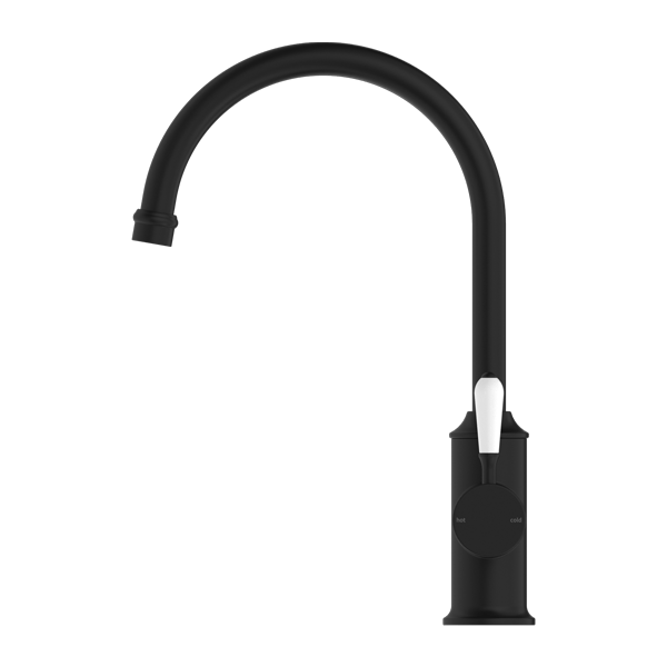 YORK KITCHEN MIXER GOOSENECK SPOUT WITH WHITE PORCELAIN LEVER MATTE BLACK (NR69210601MB)