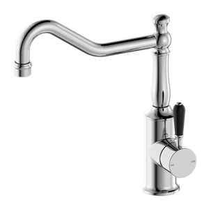Nero Mixer Taps YORK KITCHEN MIXER HOOK SPOUT WITH BLACK PORCELAIN LEVER CHROME (NR69210703CH)