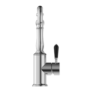 Nero Mixer Taps YORK KITCHEN MIXER HOOK SPOUT WITH BLACK PORCELAIN LEVER CHROME (NR69210703CH)