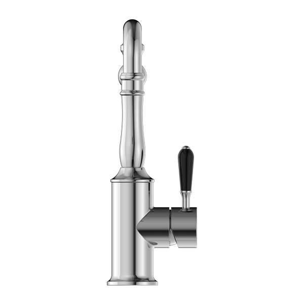 Nero Mixer Taps YORK KITCHEN MIXER HOOK SPOUT WITH BLACK PORCELAIN LEVER CHROME (NR69210703CH)