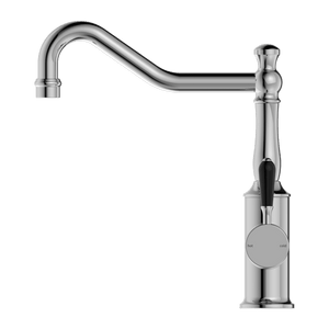 Nero Mixer Taps YORK KITCHEN MIXER HOOK SPOUT WITH BLACK PORCELAIN LEVER CHROME (NR69210703CH)