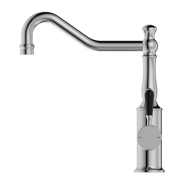 Nero Mixer Taps YORK KITCHEN MIXER HOOK SPOUT WITH BLACK PORCELAIN LEVER CHROME (NR69210703CH)