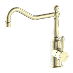 Nero Mixer Taps YORK KITCHEN MIXER HOOK SPOUT WITH METAL LEVER AGED BRASS (NR69210702AB)