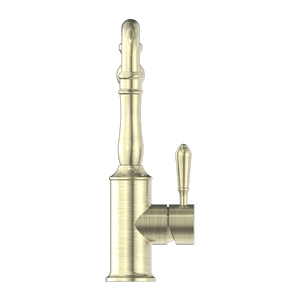 Nero Mixer Taps YORK KITCHEN MIXER HOOK SPOUT WITH METAL LEVER AGED BRASS (NR69210702AB)