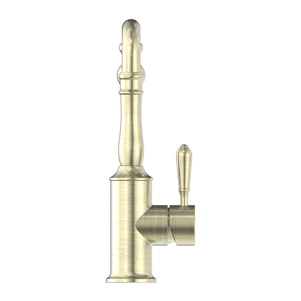 Nero Mixer Taps YORK KITCHEN MIXER HOOK SPOUT WITH METAL LEVER AGED BRASS (NR69210702AB)